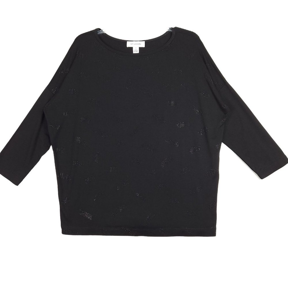 St. John Pullover‎ Top Size S Black Long Sleeve Spandex Stretch Shirt Boat Neck